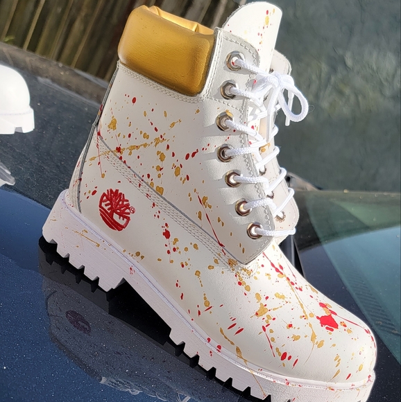 Luxury Gold splash Fire Red Custom Boots Brand new with box - Picture 3 of 4